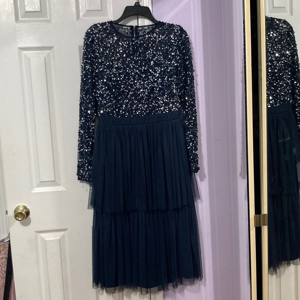 Navy sequin tulle dress